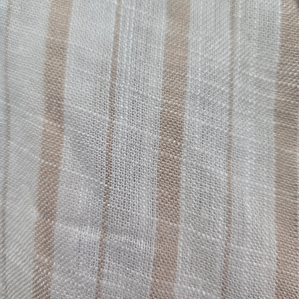 Dex Cream Tan Tie-Waist Linen Blend Pants with Subtle Stripes Size Medium - Picture 4 of 9